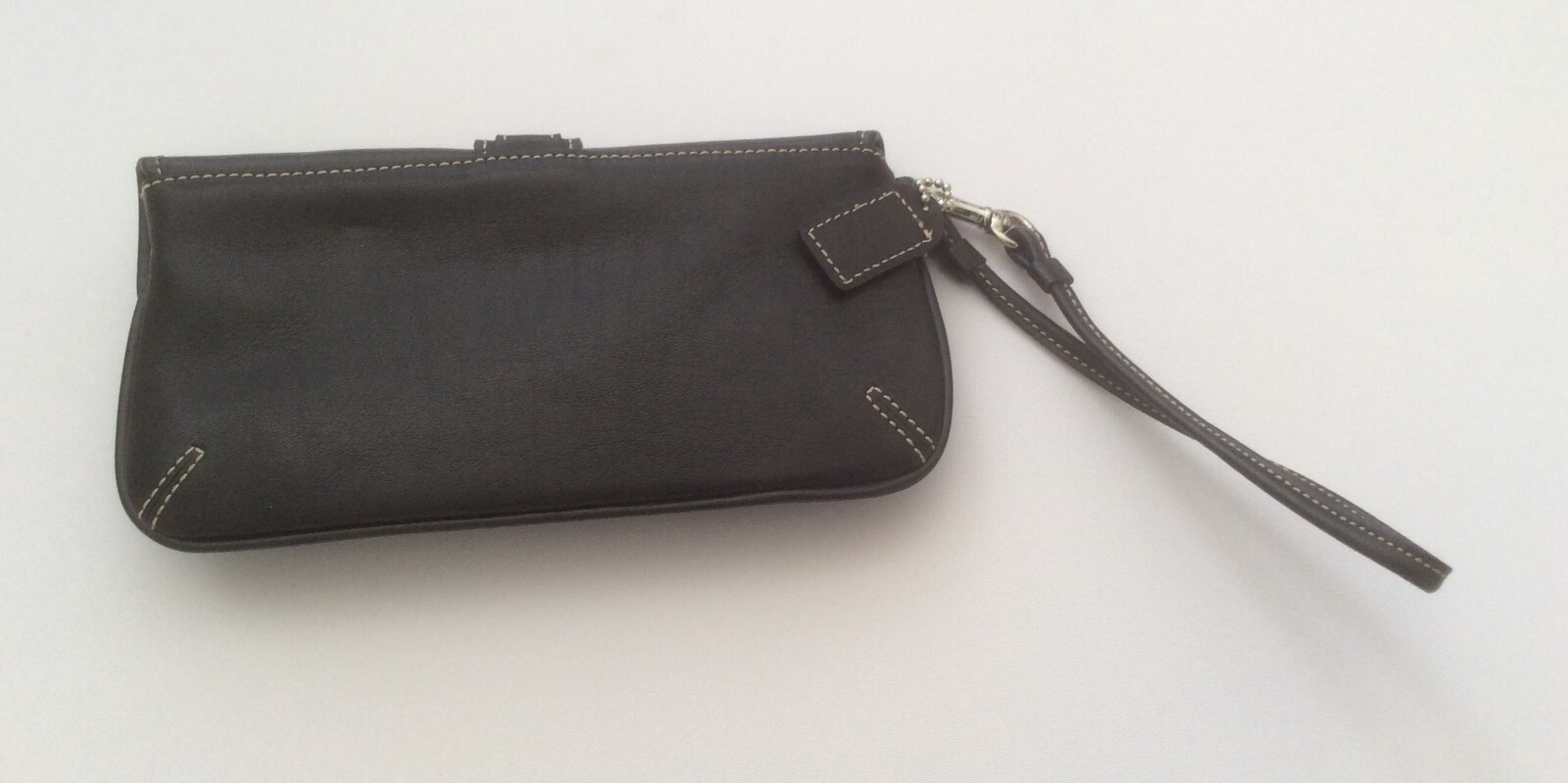 Coach Black Leather Wristlet with Buckle Snap