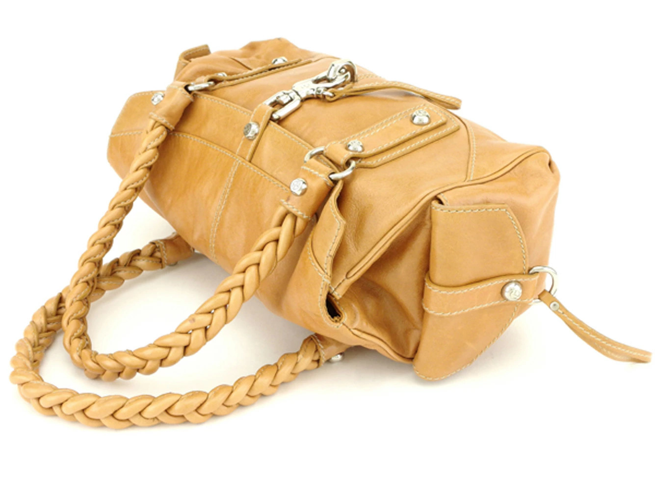 FRANCESCO BIASIA Secret Love Mini Boston Bag Beige Silver Leather Vintage