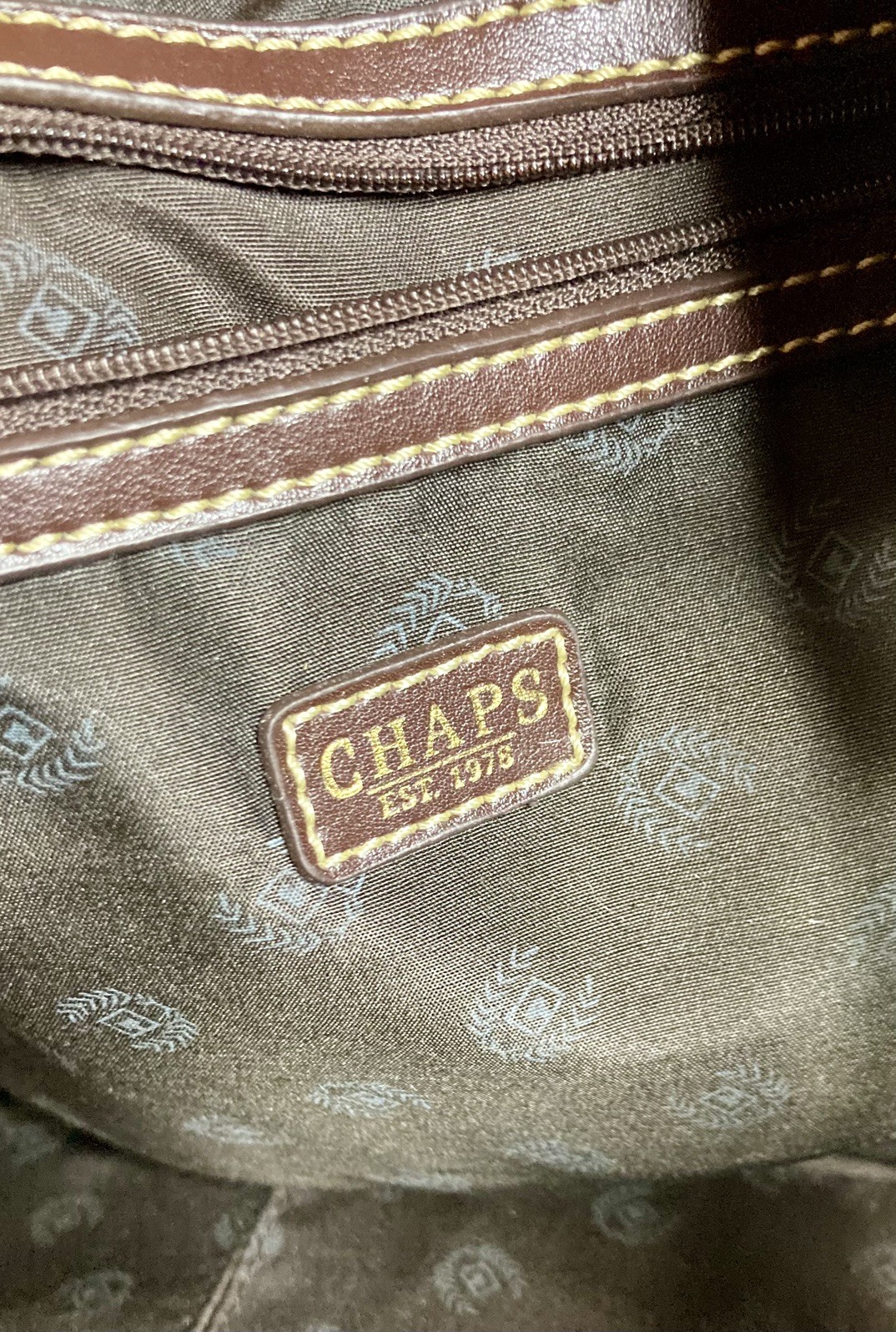 Vintage Chaps Brown Herringbone Tote Shoulder Bag Handbag Purse Double Handle