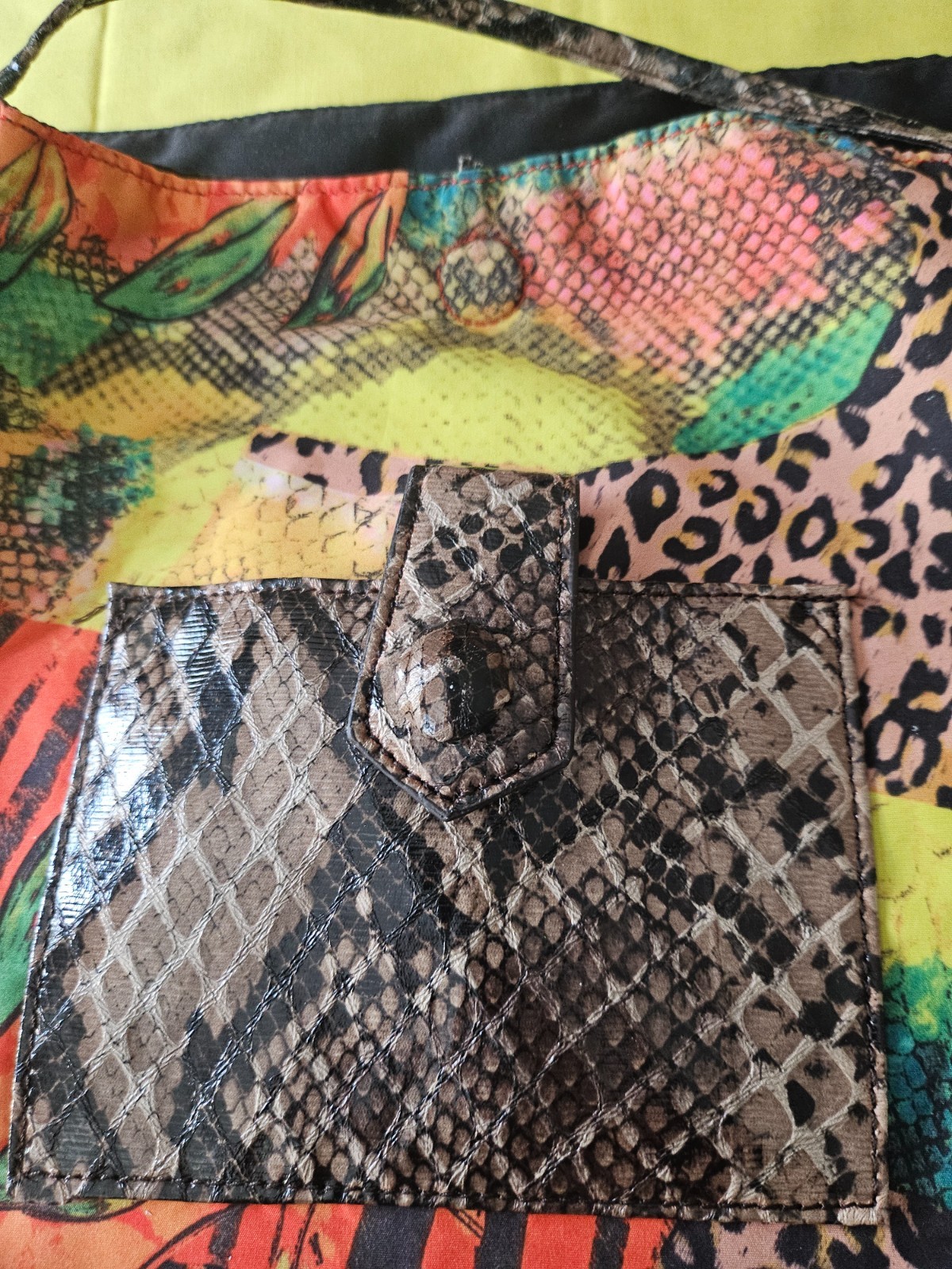 #16 Floral soft Shoulder bag with bright fabric and leopard pocket on front