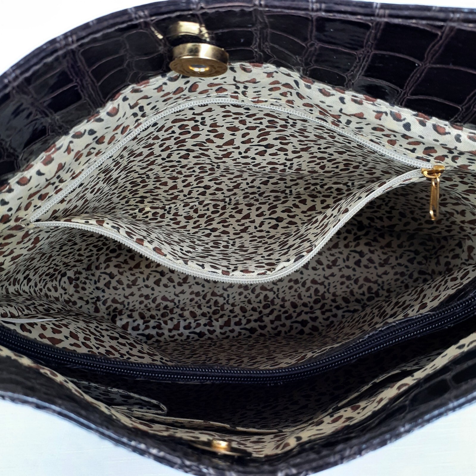 Faux Leather Reptile Animal Print Shoulder Bag. Brown Maximalist Bucket Braciano