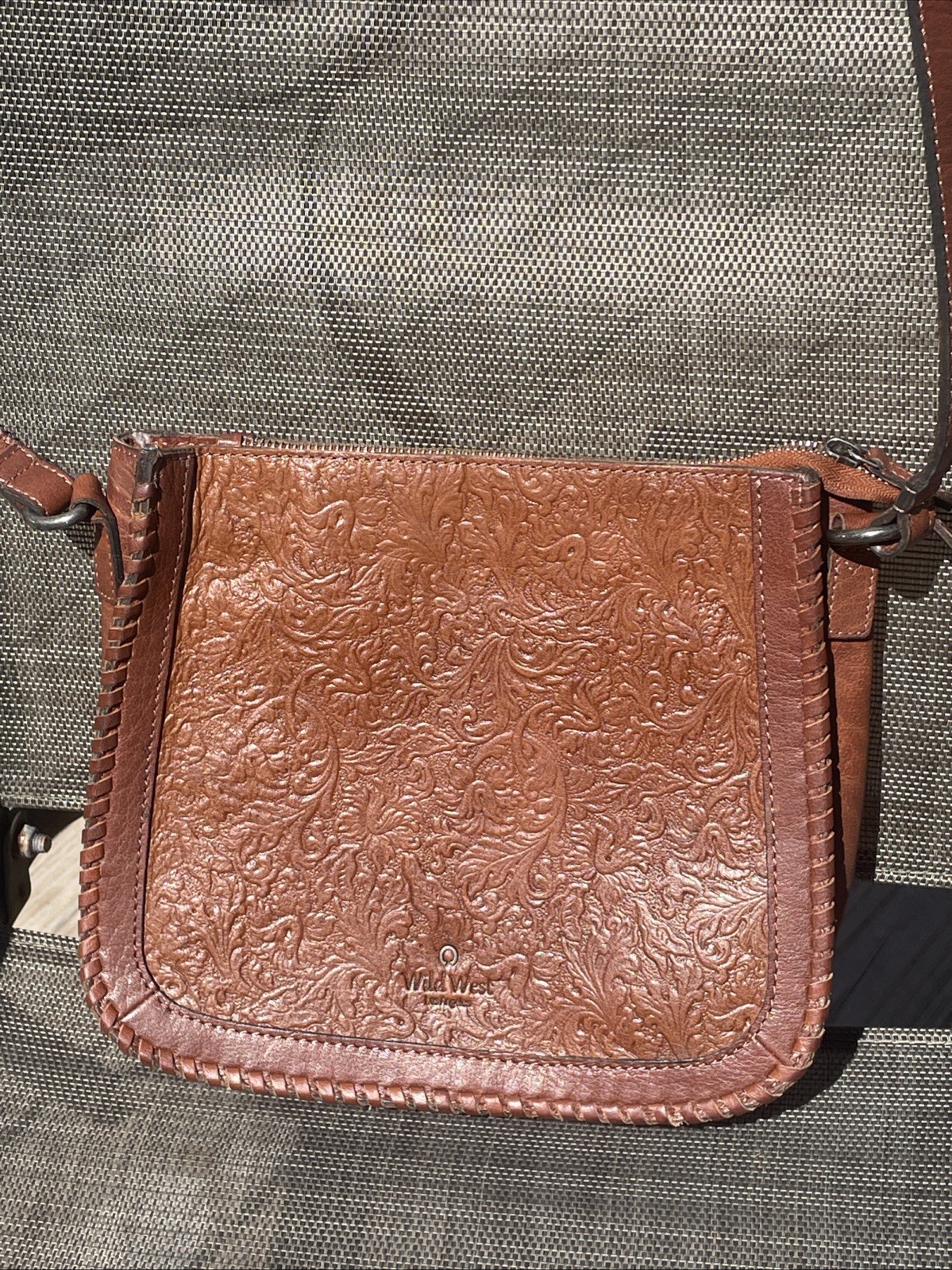 Wild West Los Angeles Genuine Leather Crossbody Bag Brown Western Boho Tooled
