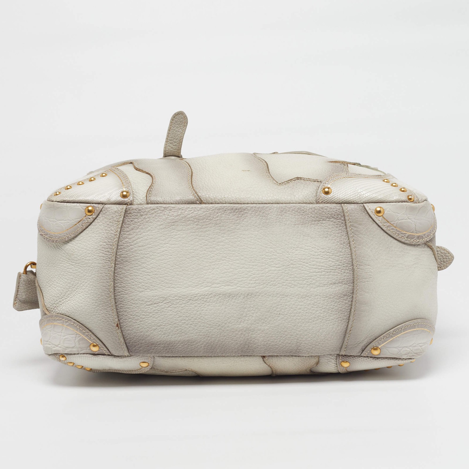 Prada White Ombre Deerskin Leather Croc and Lizard Patchwork Bowler Bag