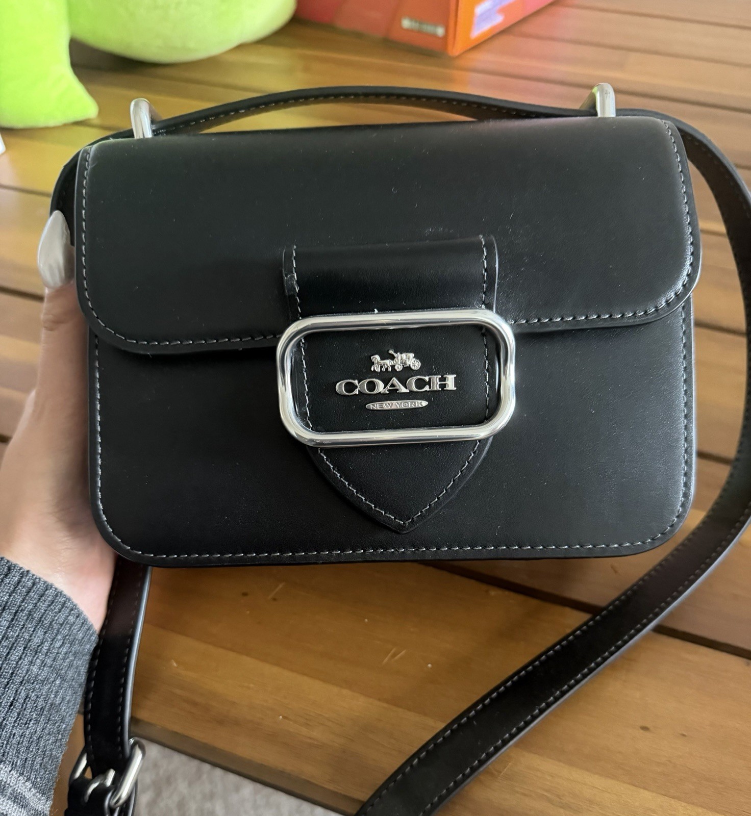 Coach Black Small Crossbody Bag Silver Buckle Logo Snap, Adjustable Strap