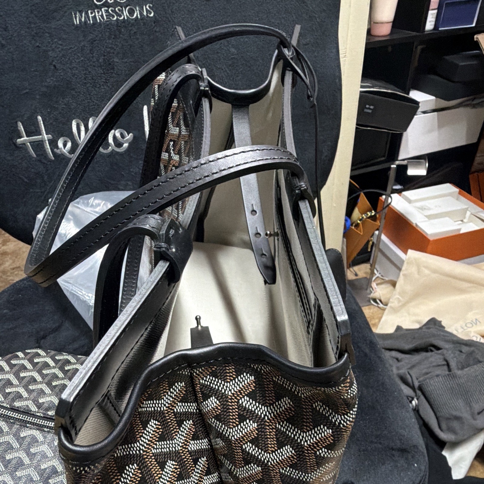Goyard Saint Louis GM Goyardine Tote Brown Black Tan w/ Pouch, Inner Pockets
