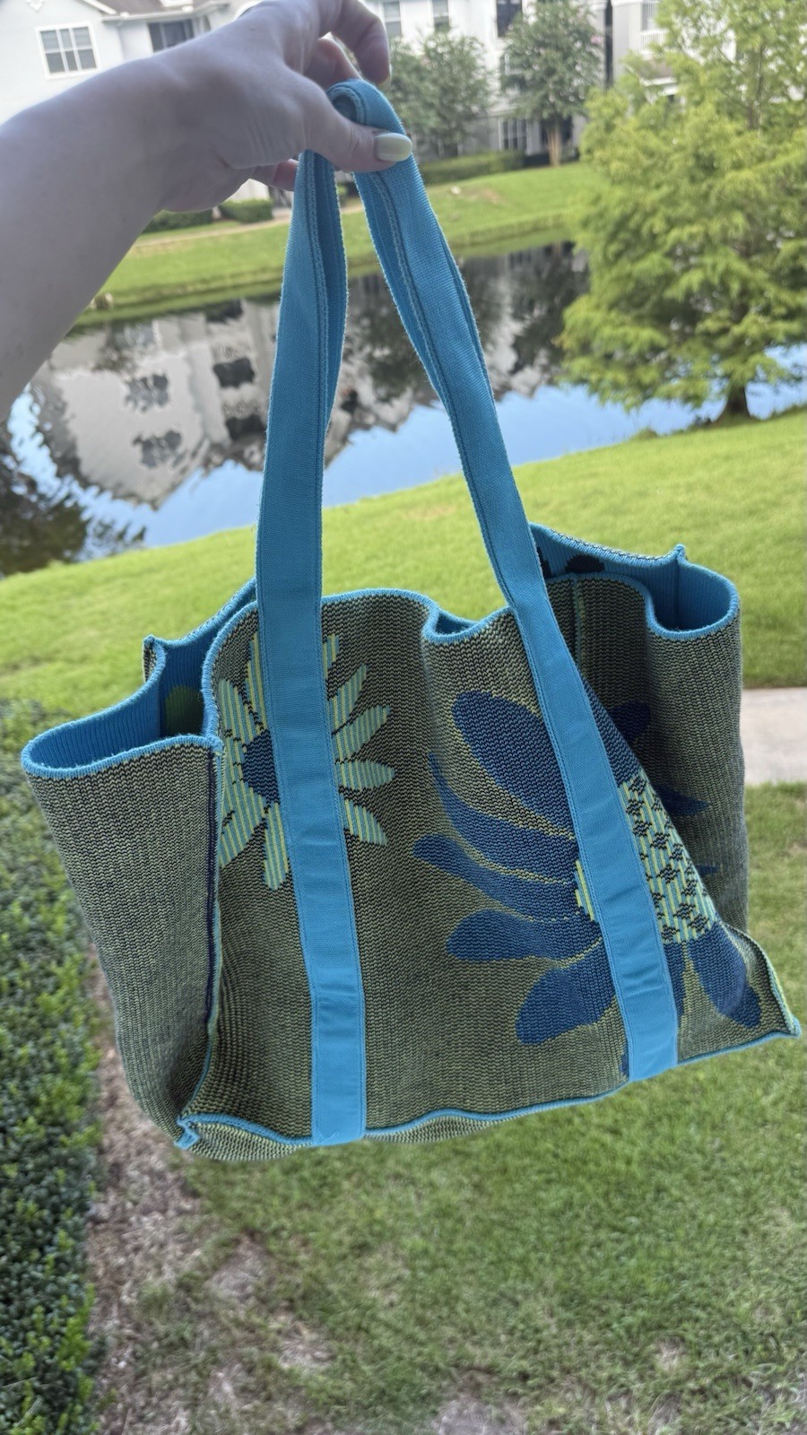 United Colors Of Benetton Blue and Green Floral Tote