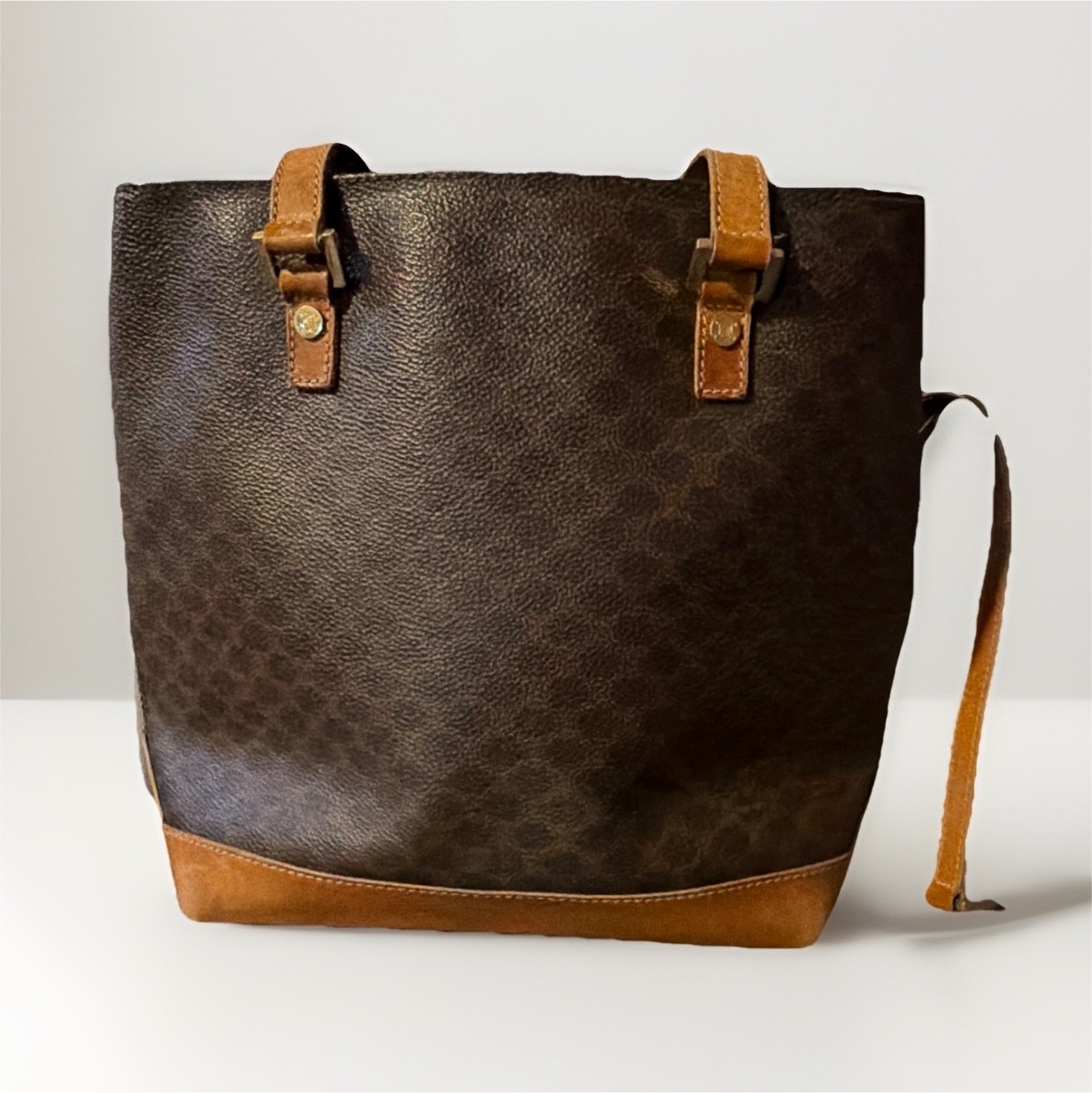 CELINE Triomphe Macadam Brown Shoulder Bag Logo Accent