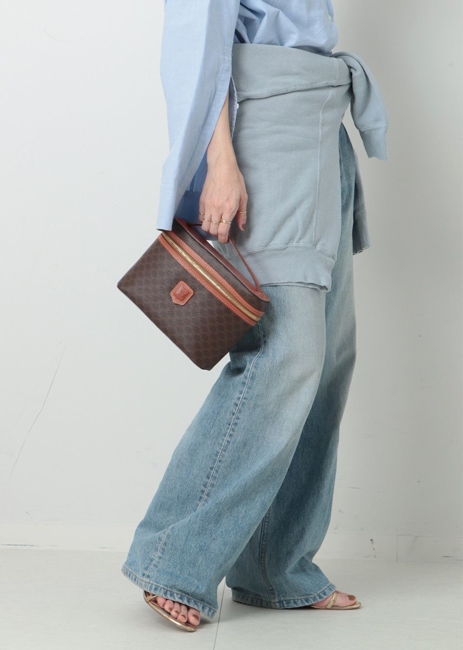 [Pre-owned] CELINE Triomphe Macadam Vanity Makeup Pouch Brown Camel