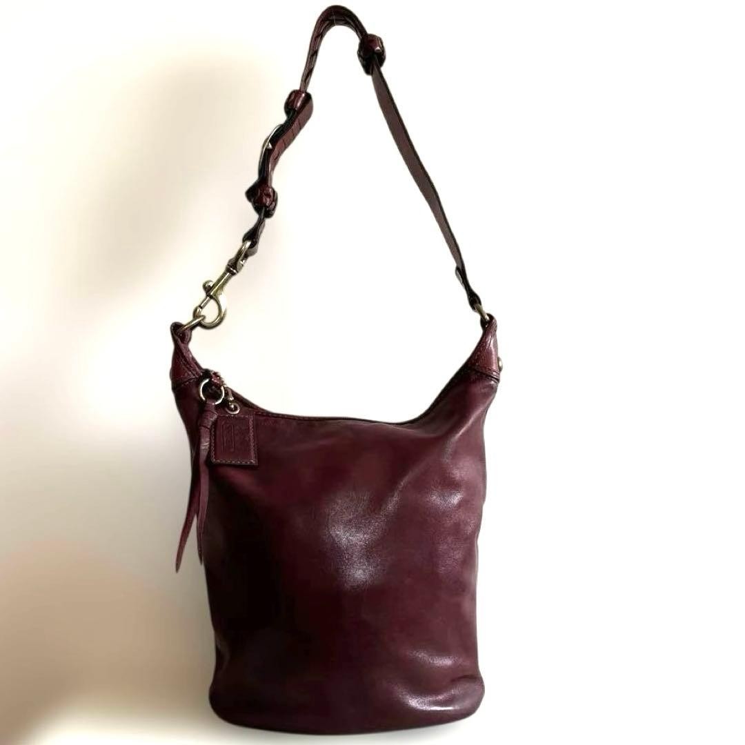 Authentic COACH Vintage Leather Bucket Bag, Bordeaux, 26cm x 35cm, Adjustable St