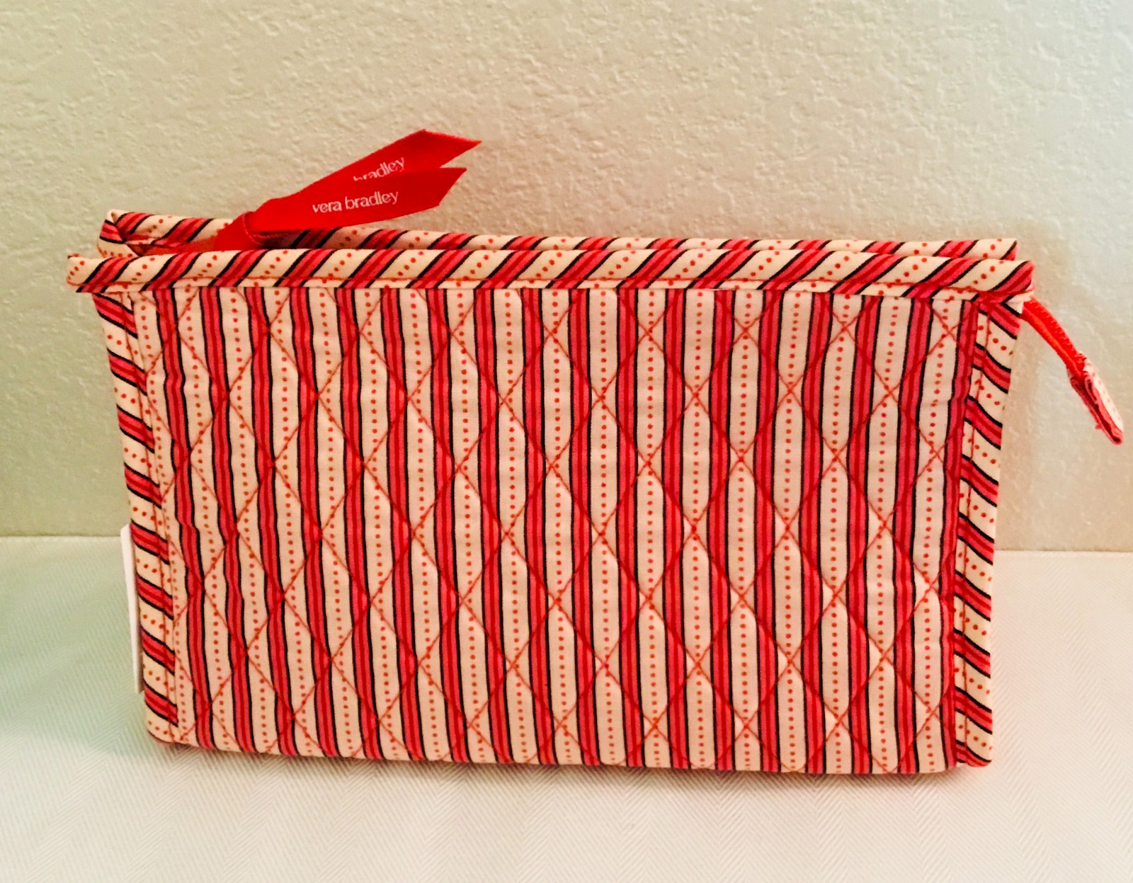 Vera Bradley ~ “Striped Dot Goji Berry” ~ Trapeze Cosmetic Bag ~ NWT