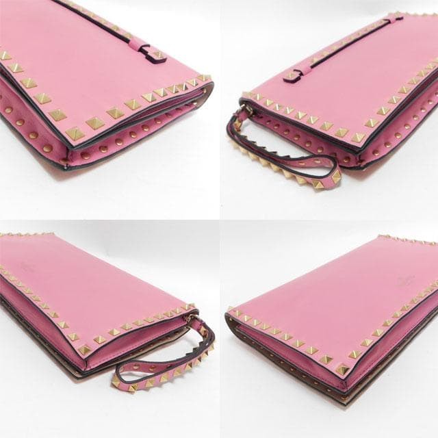 Valentino Studded Clutch Bag Pink Leather Small W28cm H16cm