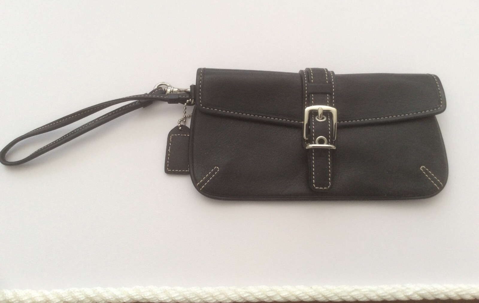 Coach Black Leather Wristlet with Buckle Snap