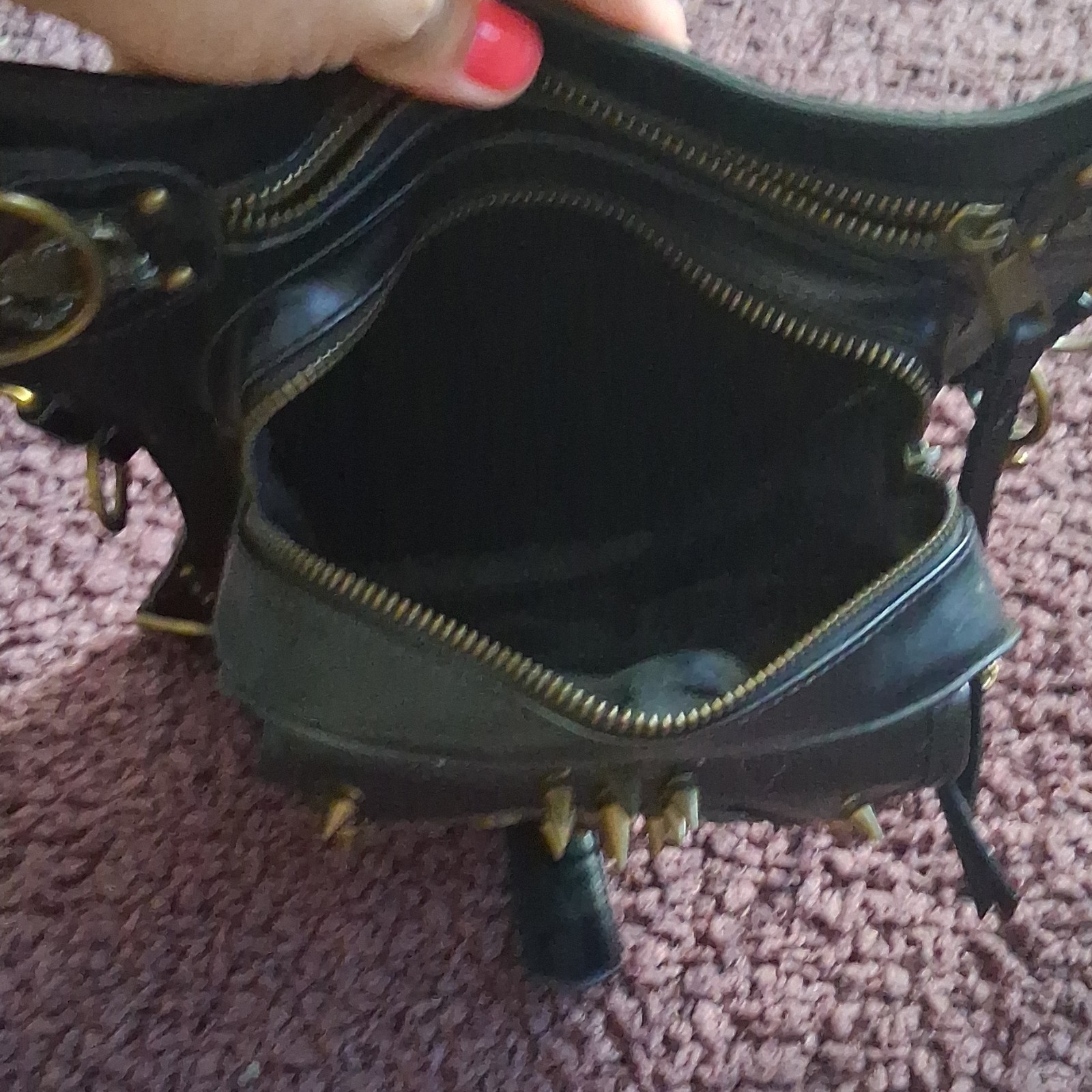 Black Studded Chain Crossbody Bag Zip Buckle Detachable Strap Punk Gothic
