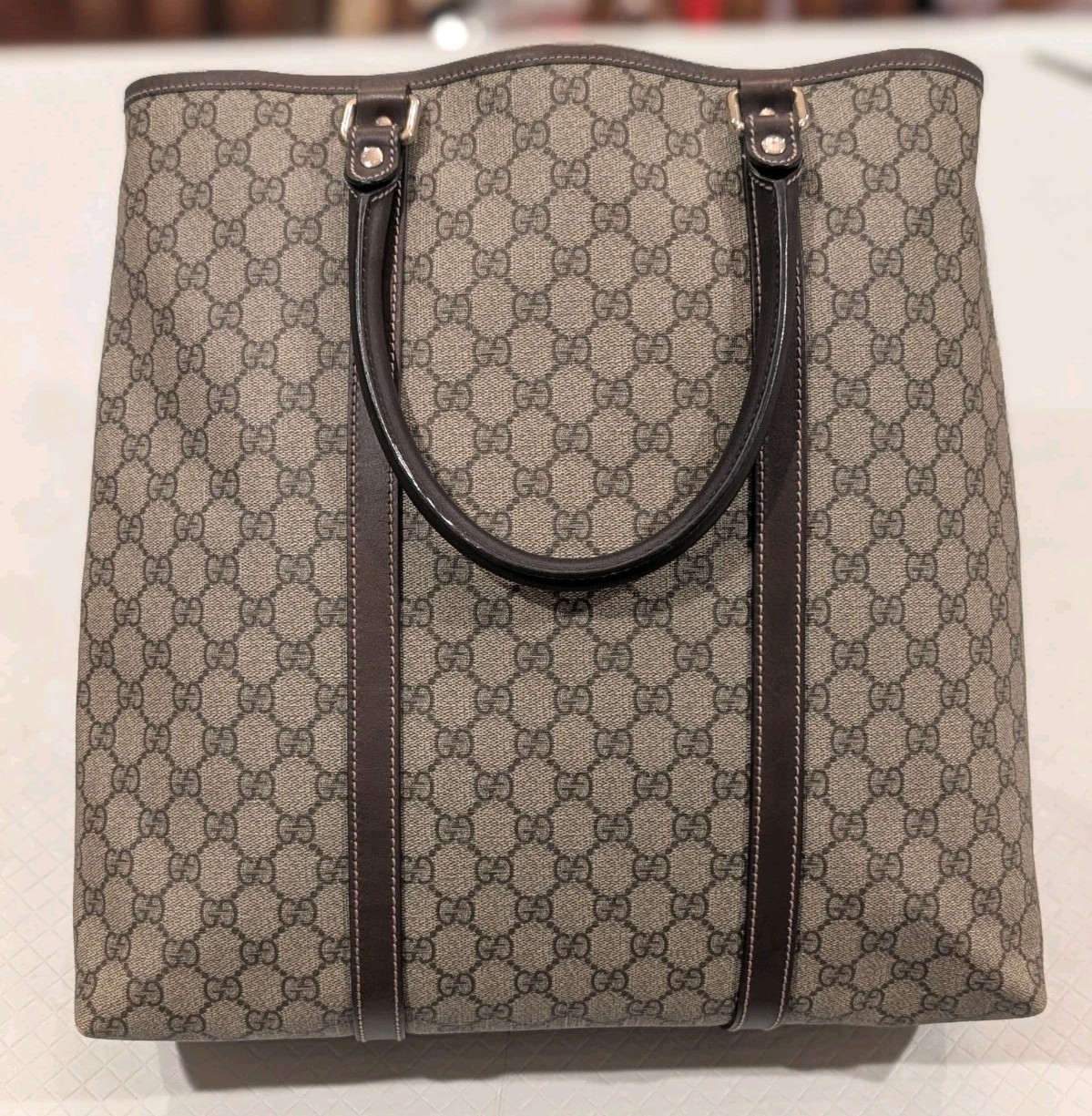 GUCCI GG Plus Monogram Joy Vertical Tote Dark Brown