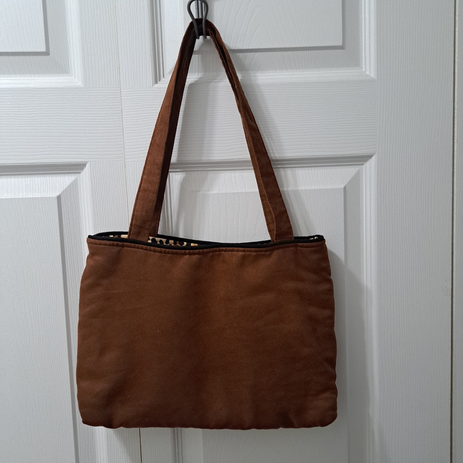 Leopard Fabric Print/ Brown, Handbag / Purse, Soft Plush, 13in X 10in X 2.5in