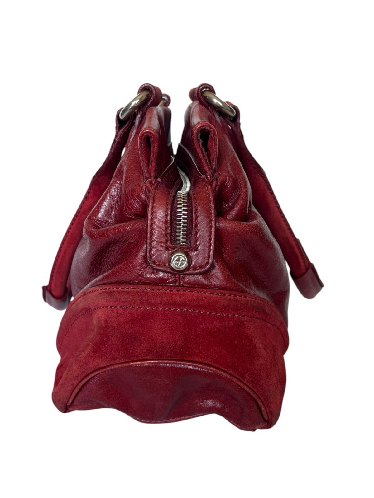 Francesco Biasia Red Leather Satchel Handbag Suede Trim Shoulder Purse Italy