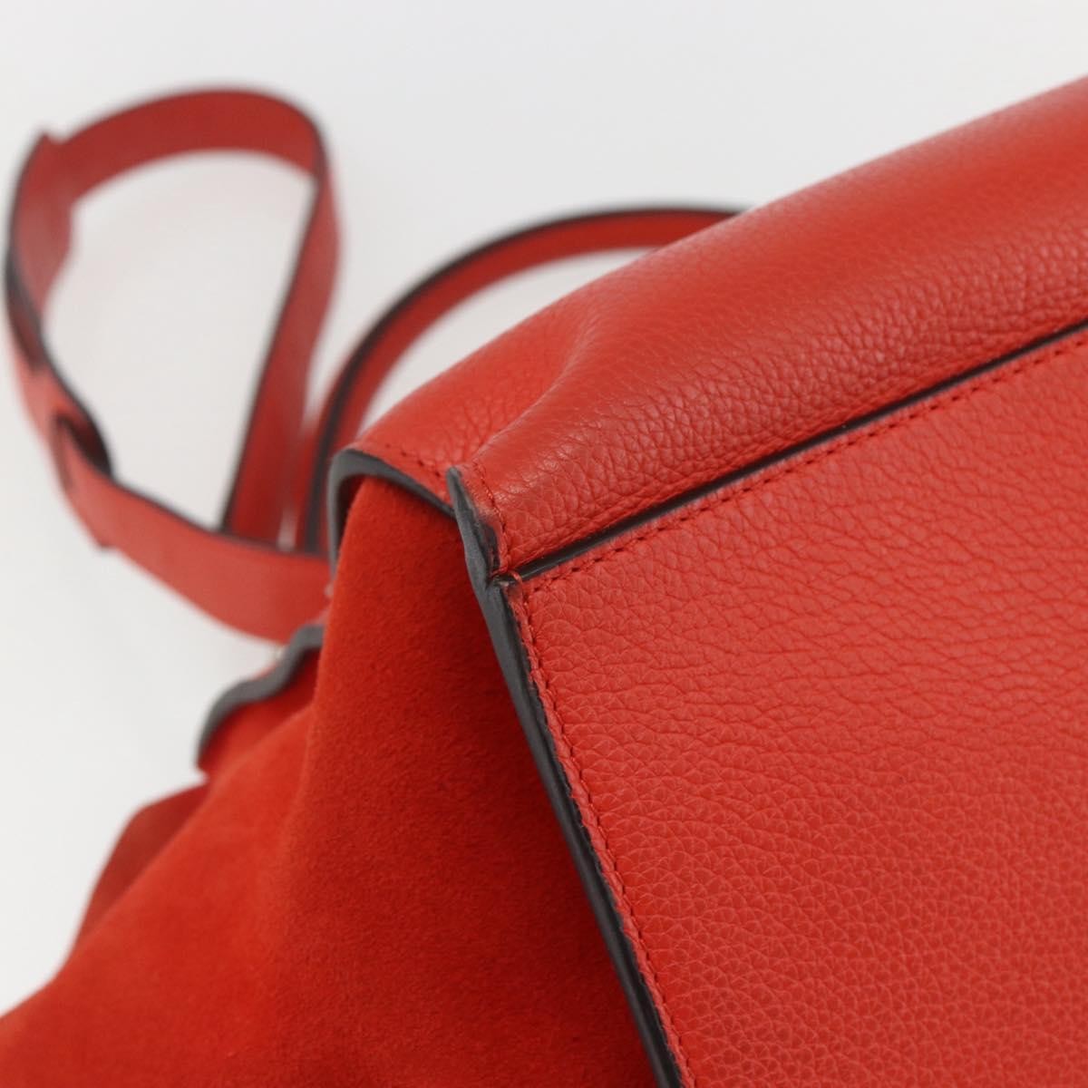 CELINE Trapeze Hand Bag Leather 2way Red Silver Auth 157228