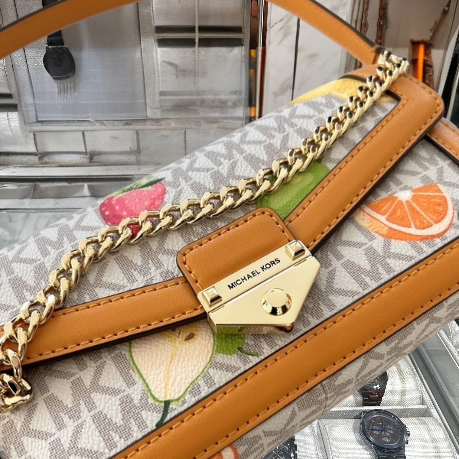 Michael Kors Soho Women SM Printed Logo Convertible Crossbody Bag Radiant Orange