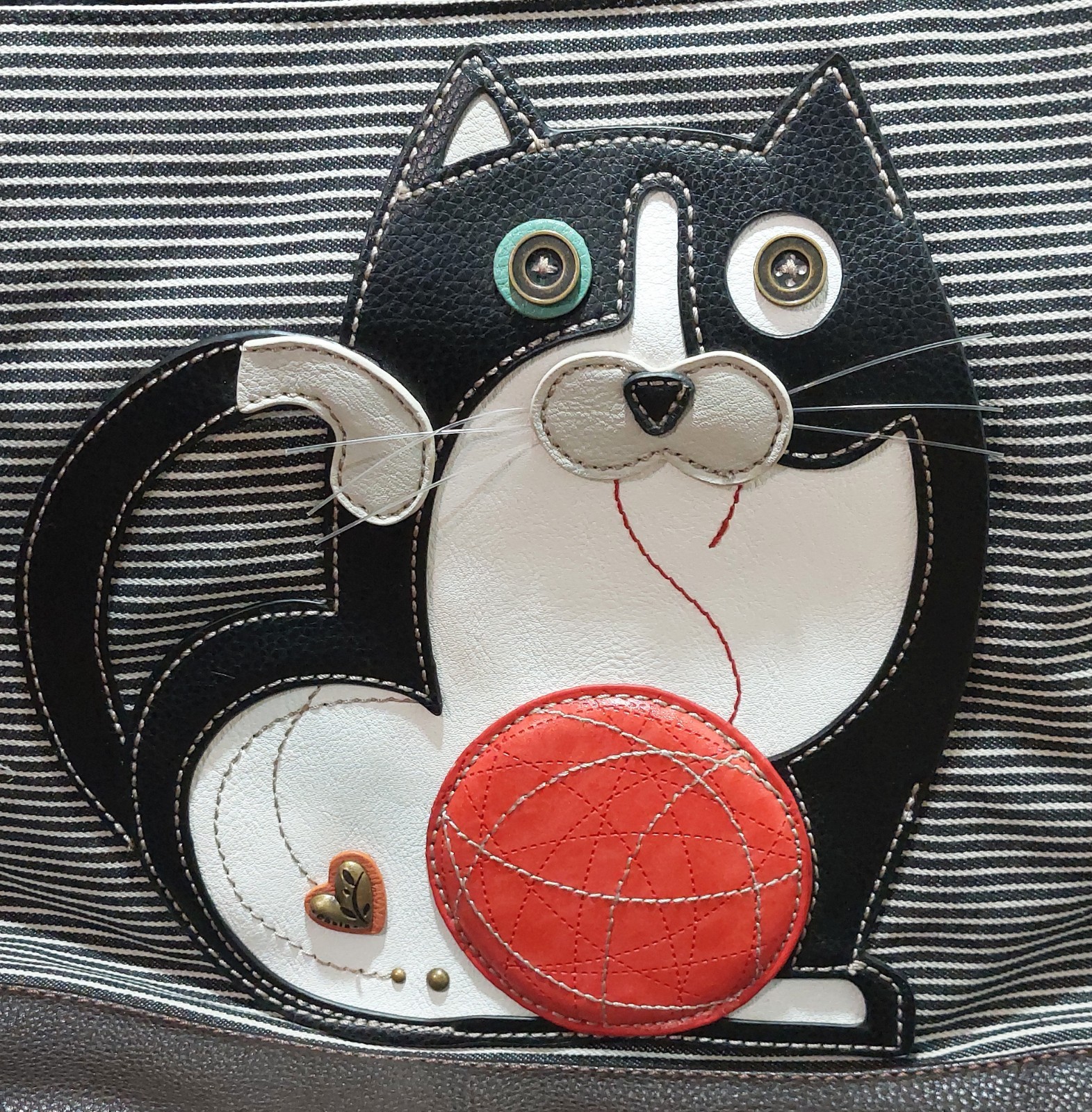 Chala Fat Cat Stripe Canvas Tote Shoulder Bag Cat Lover Gift Purse Tuxedo Kitty