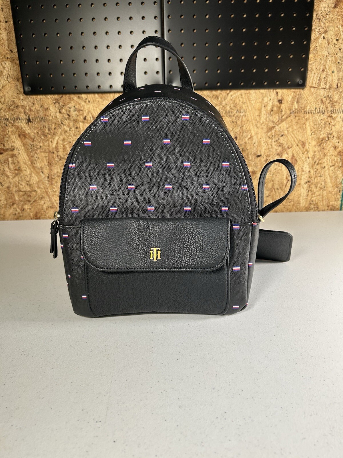 NWT – Women’s Tommy Hilfiger Black Backpack Purse With Red Blue Stripe Logo