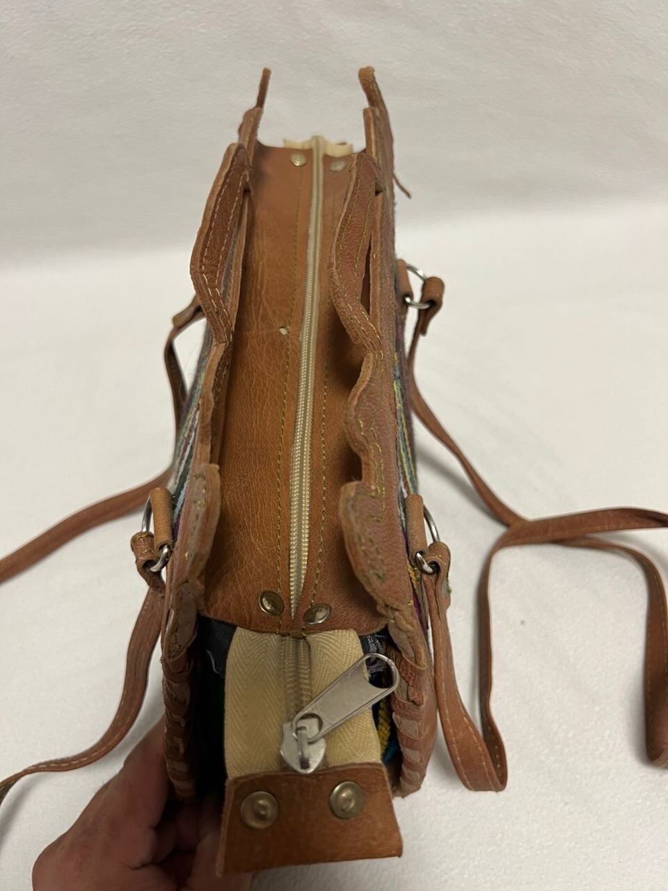 Moroccan leather Women Tote Bag with Suzani Rustic Boho style