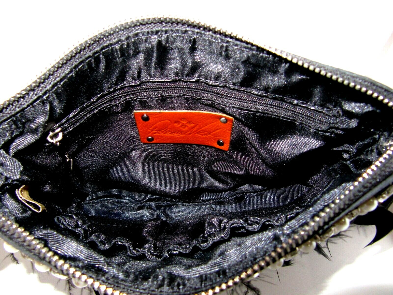 Patricia Nash Diamonds Feathers Pearls Cassini Wristlet Clutch Black Bag NWT