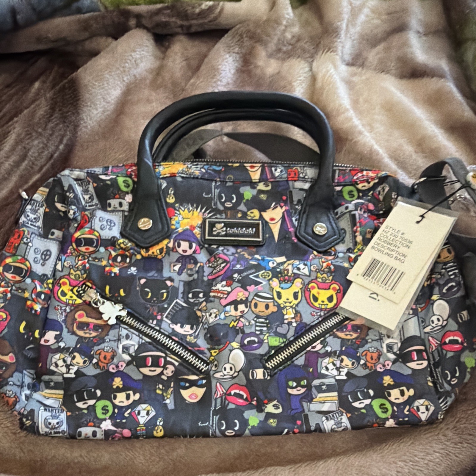 tokidoki Multicolor Comic Print Satchel Top Handle Bag Zip Detachable Strap
