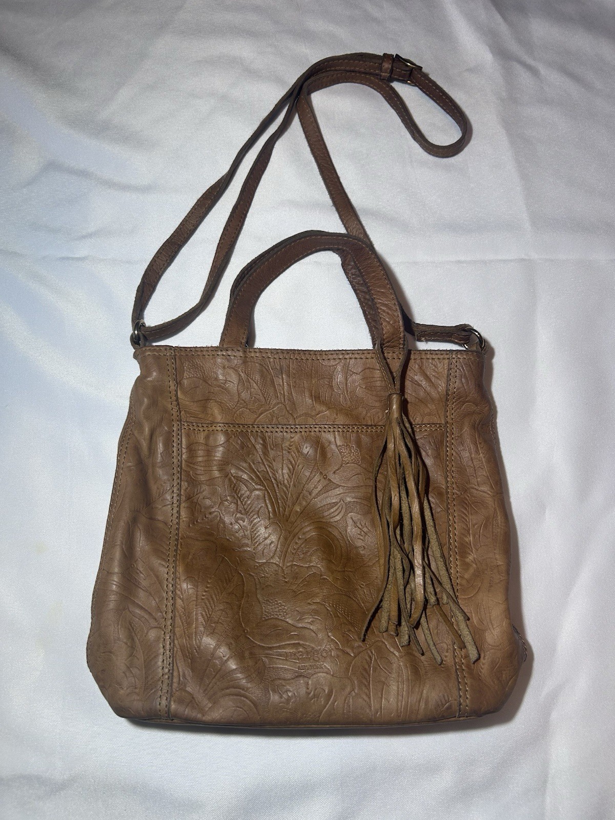 Margot New York Brown Floral Embossed Crossbody/Hand Bag Zip Tassel