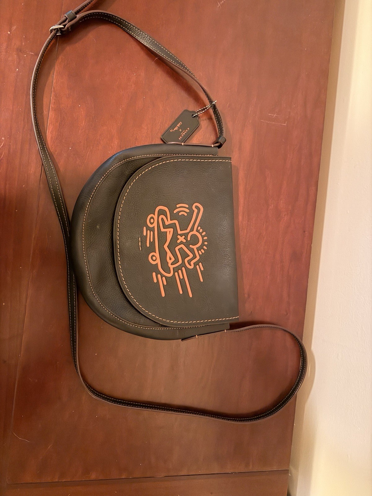 COACH X KEITH HARING HUDSON BLACK LEATHER FINGERS CROSSED CROSSBODY 87484 RARE!