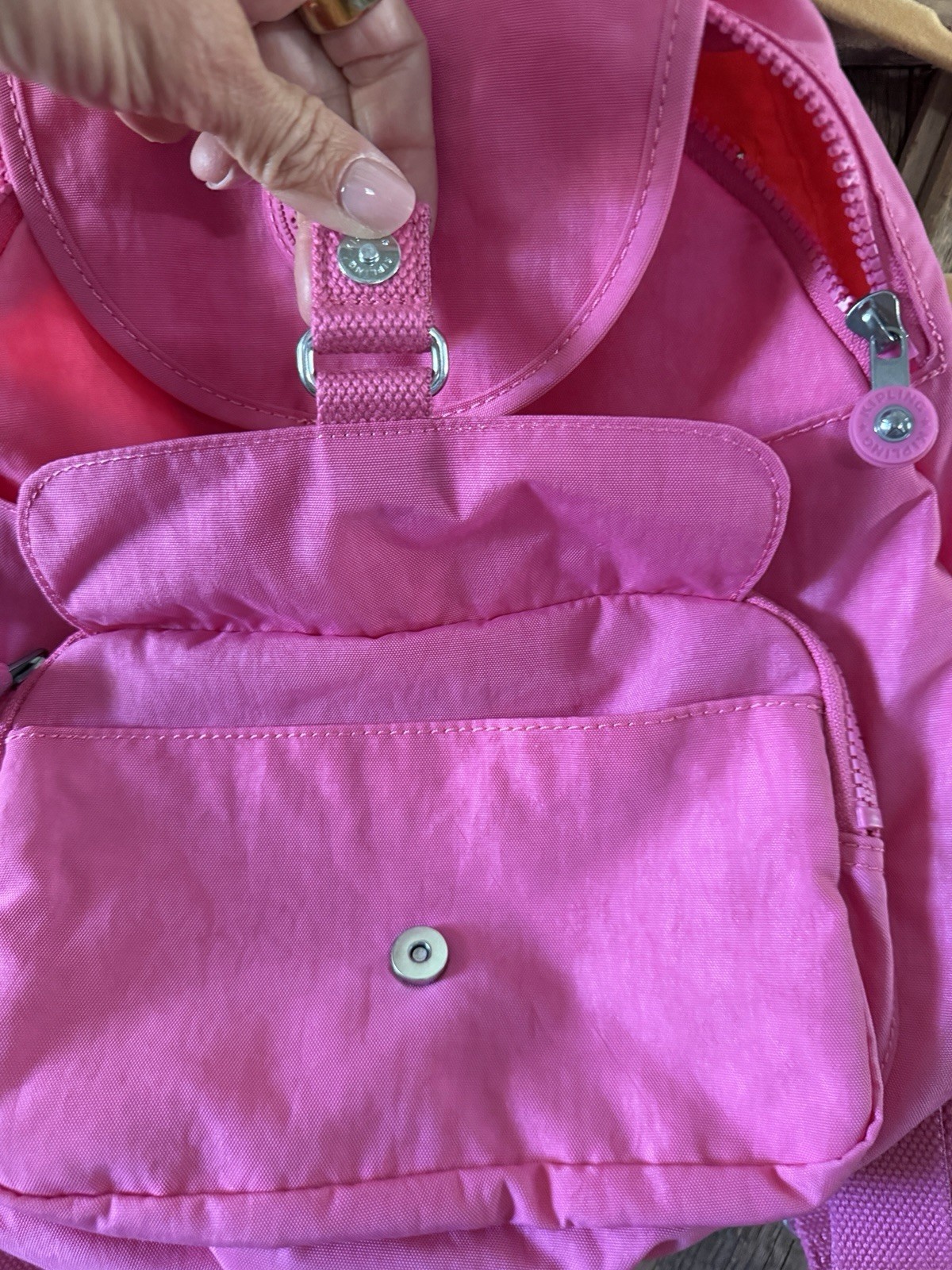Kipling Backpack Hot Pink Neon Orange Lined Medium Lightweight Nylon Adjustable