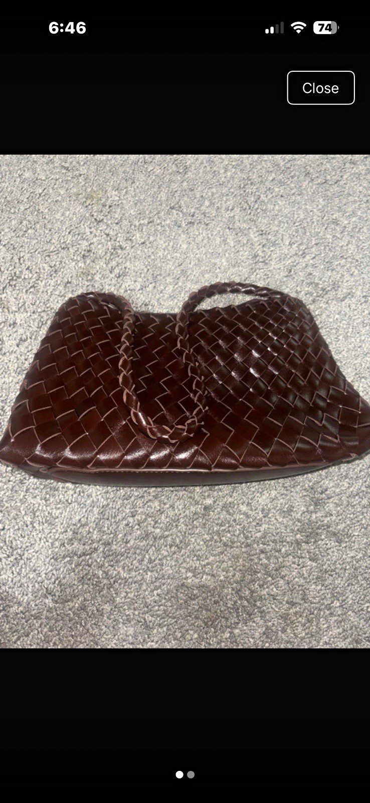 Women’s Brown Woven Satchel Top Handle Zip Handbag, Crescent, Lined Pockets ASOS