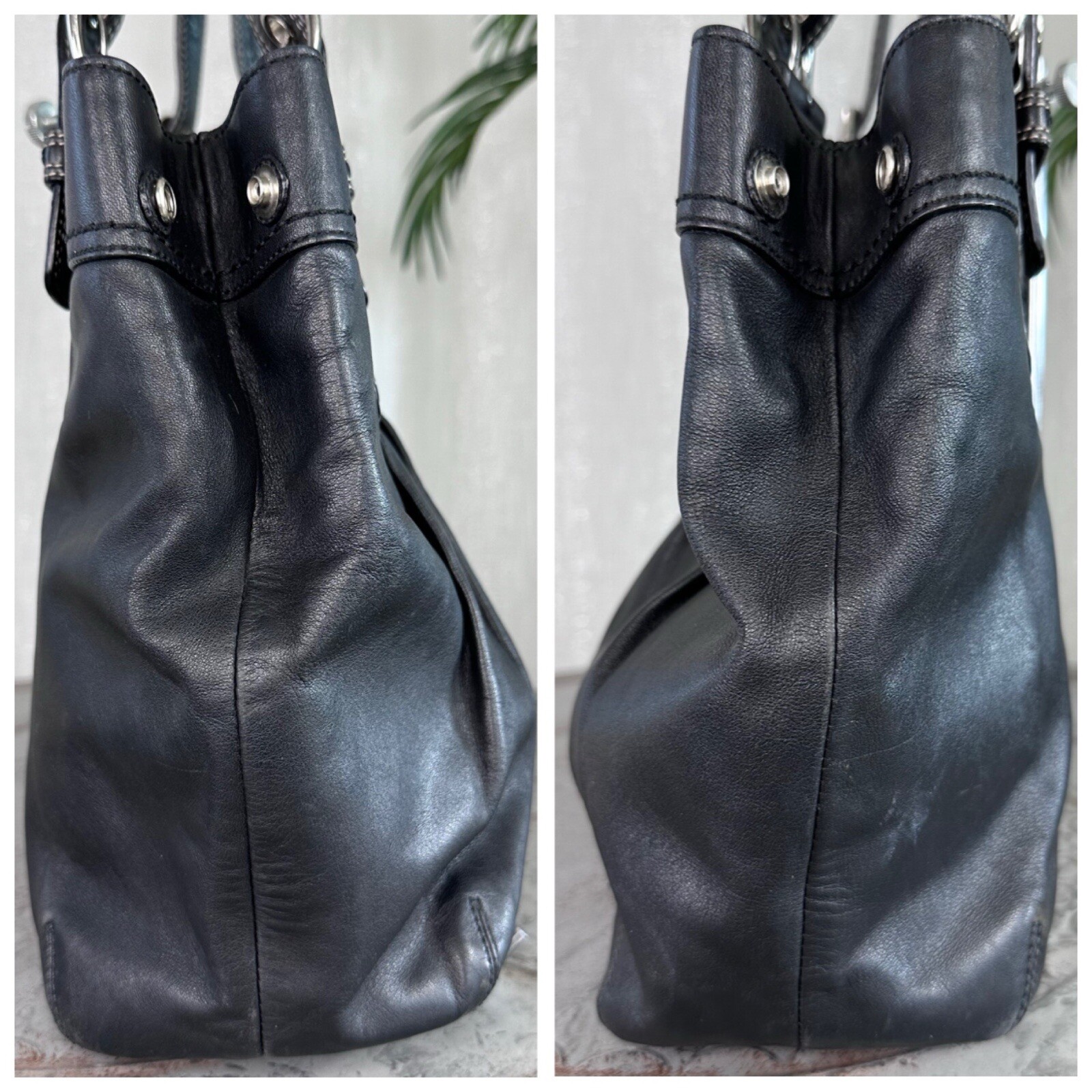 Coach Soho Pleated North South Tote F15045 And Trifold Wallet Set SV/Black