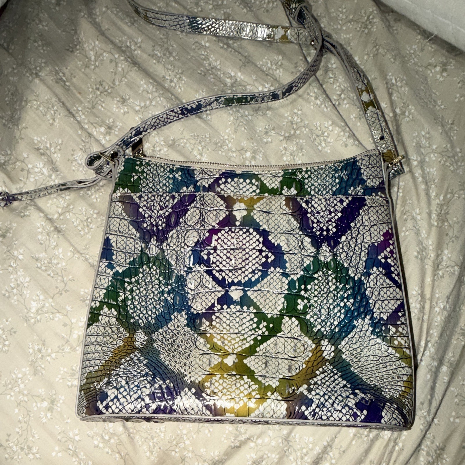 Brahmin Multicolor Snake Print Shoulder Bag Zip Top Gold Hardware Charm
