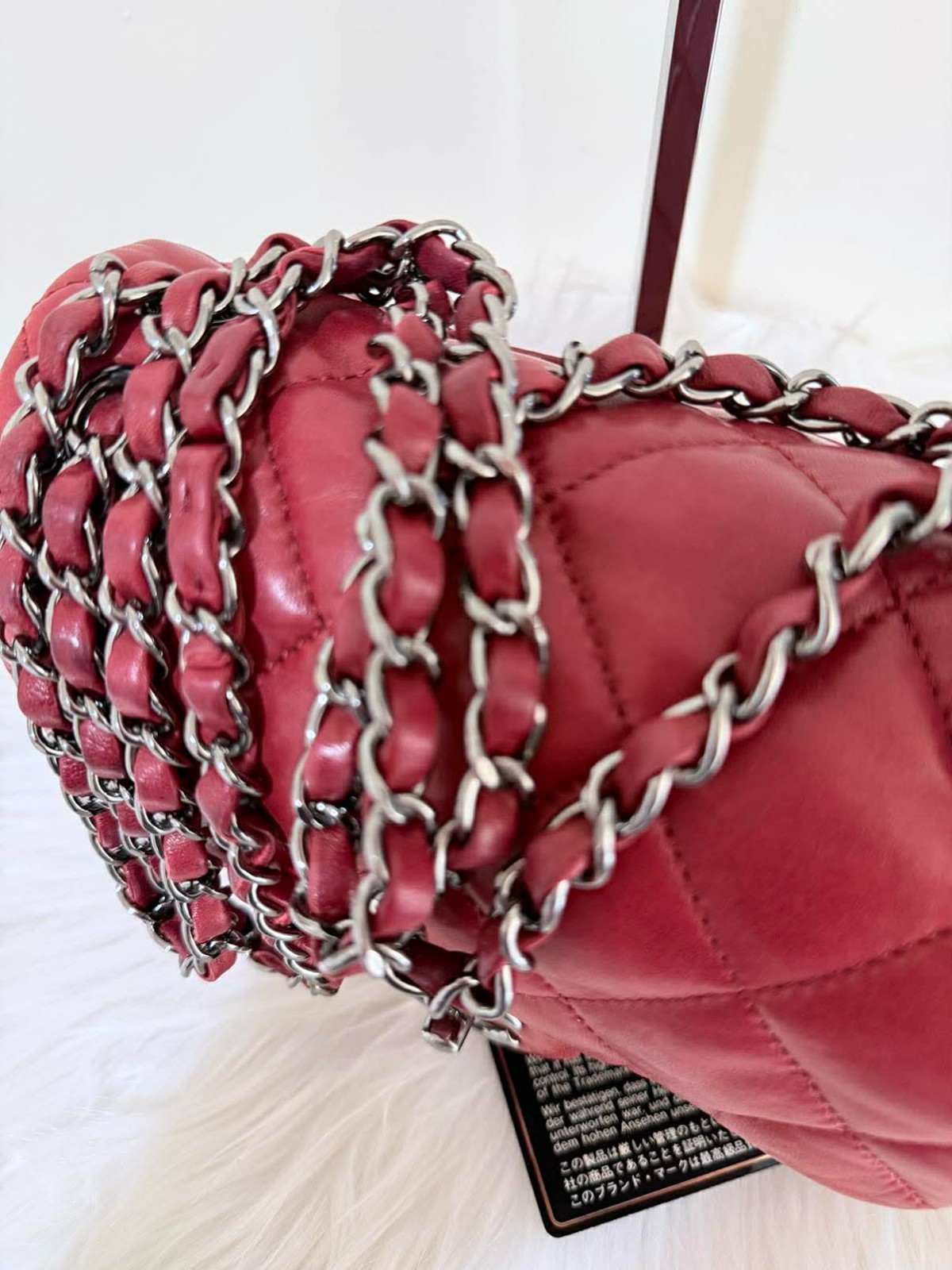 CHANEL Quilted Lambskin Mini Square Flap Bag Dark Pink Crossbody Authentic