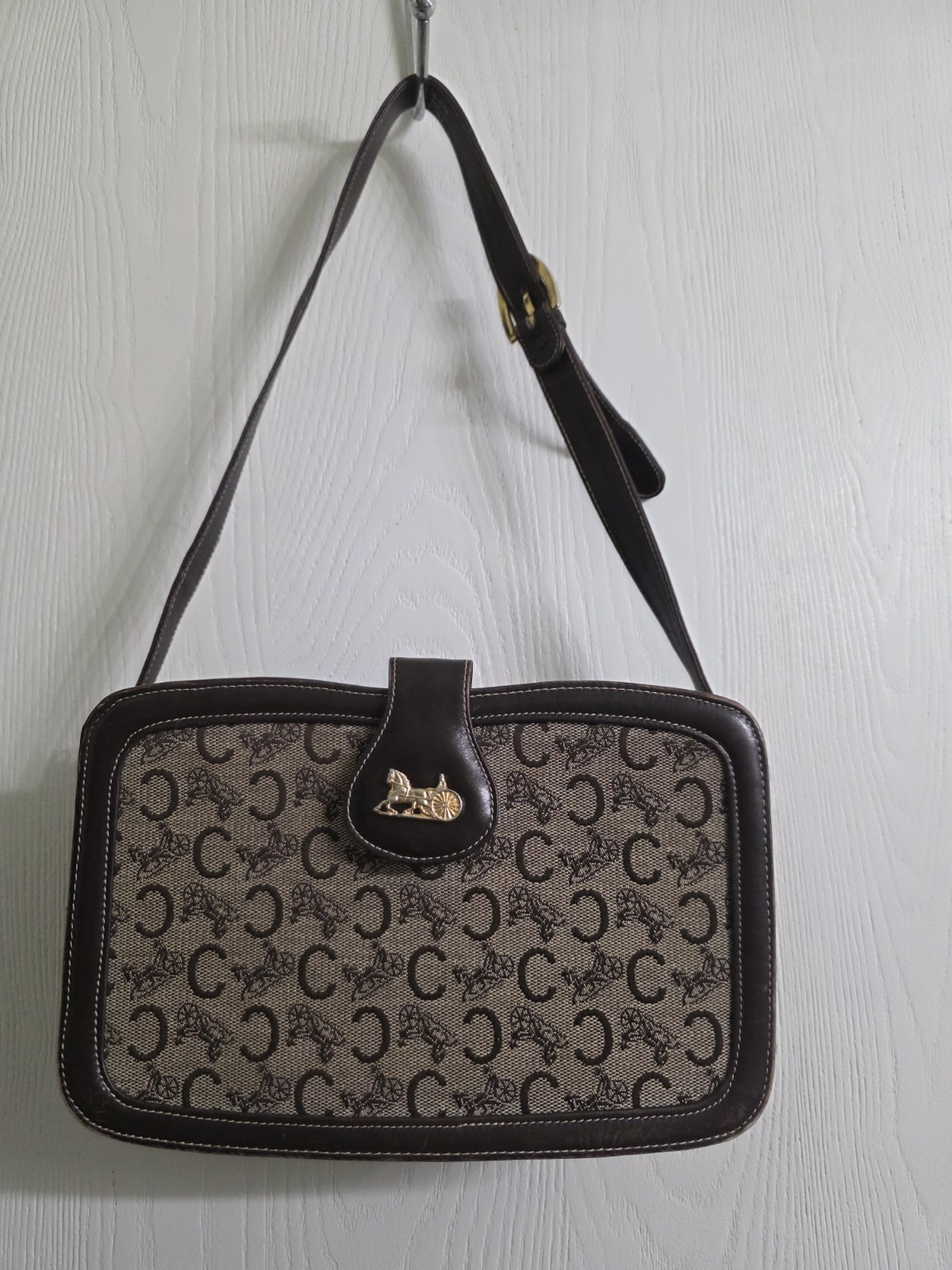 Celine C Sulky Vintage Canvas Shoulder Bag Authentic With CoA