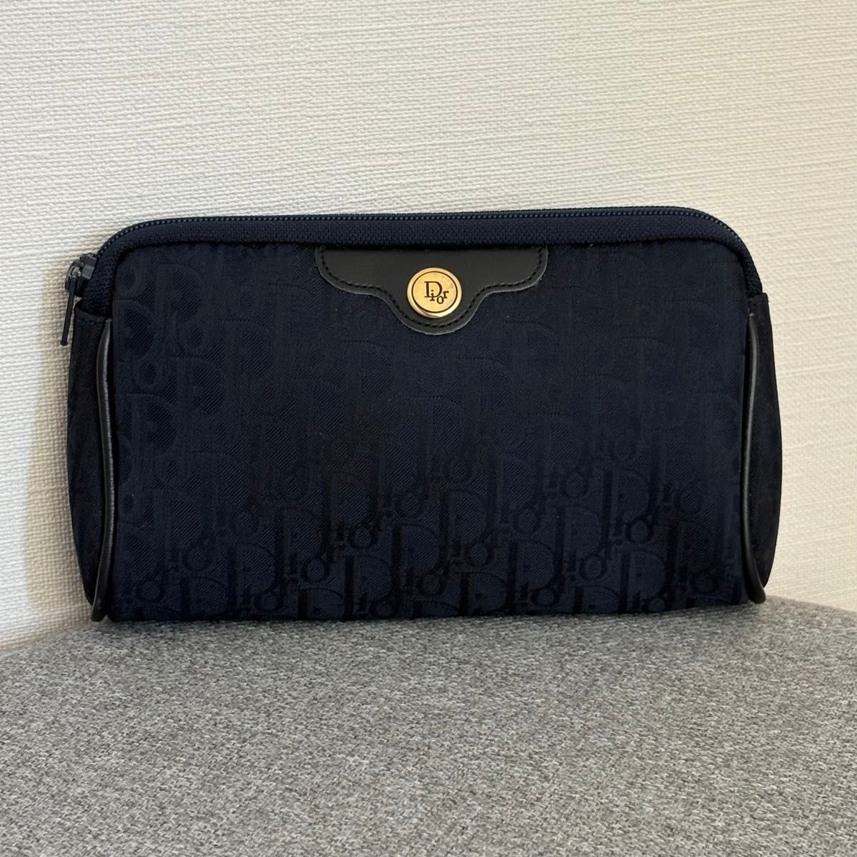 Christian Dior Bag Makeup Pouch Multi case Trotter Navy Canvas x Leather Dior 4