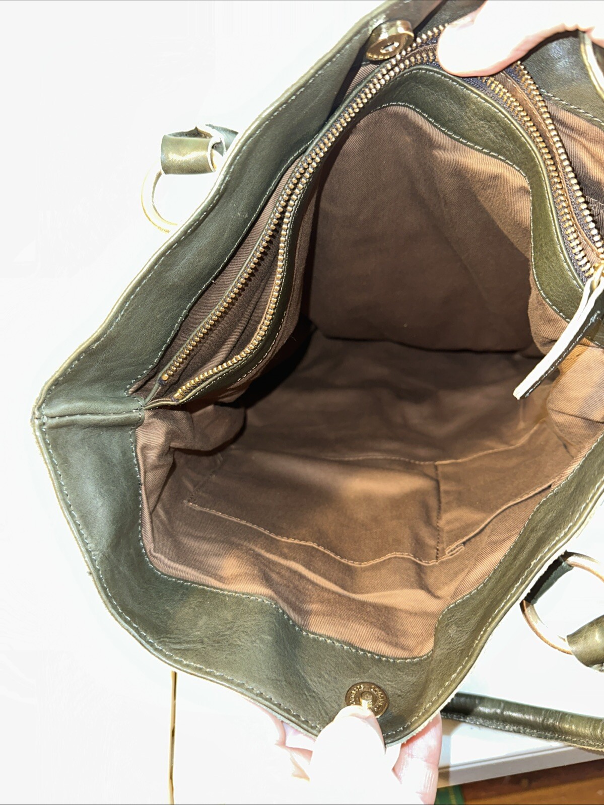J.CREW Leather Jericho Large Olive Soft Leather Boho Tote Bag Purse Top Handle