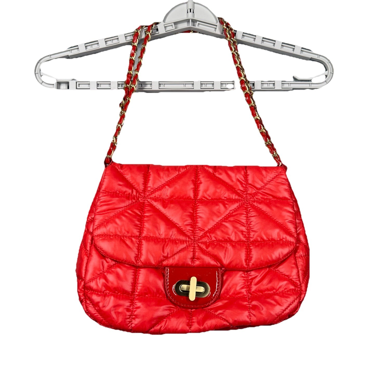 Chicos Bag Red Orange Quilted Puffer Chain Crossbody Indie Sleek Boho Coquette