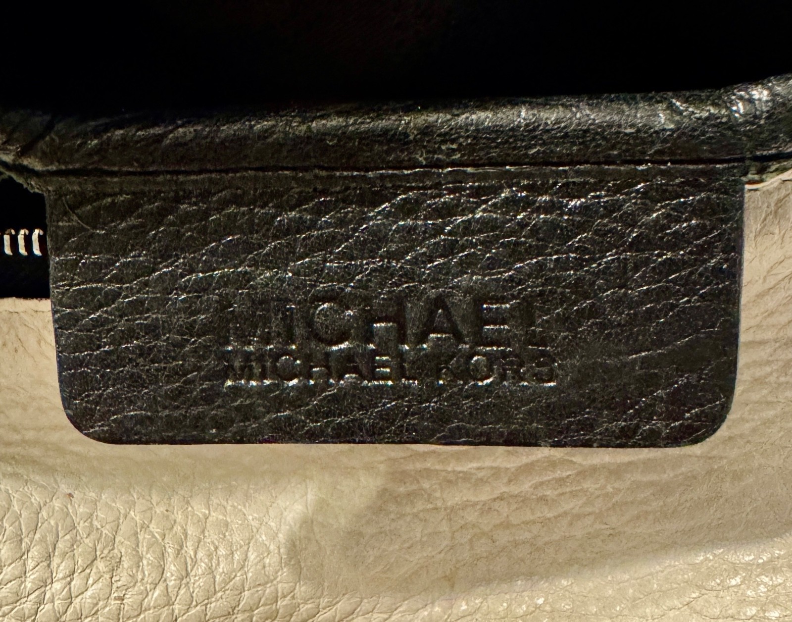 Michael Kors Weston~Black/White Pebbled Leather~Foldover Top Satchel~Chain Strap