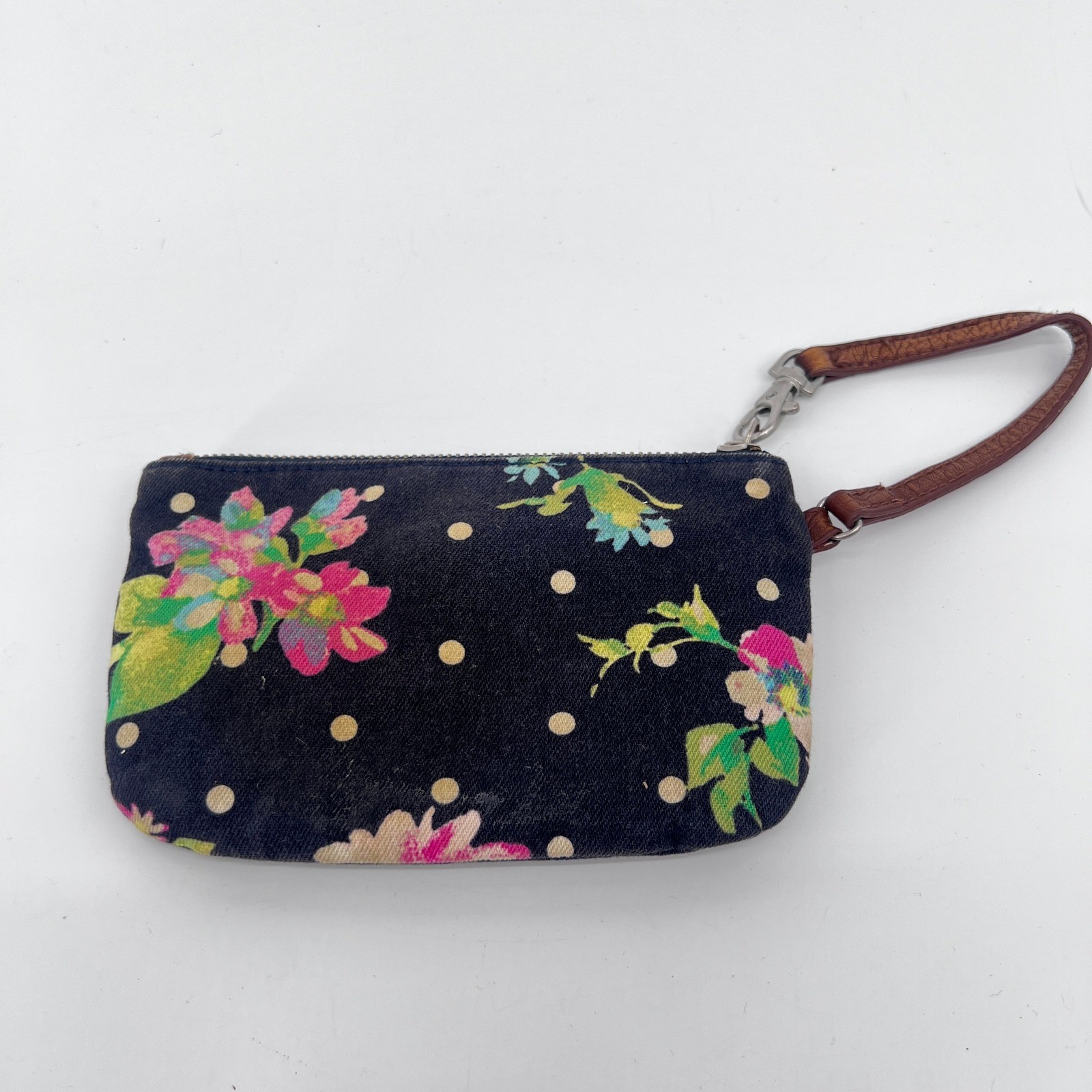 Aeropostale Floral Fabric Faux Leather Wristlet Boho Cottage Core Earthy Cute