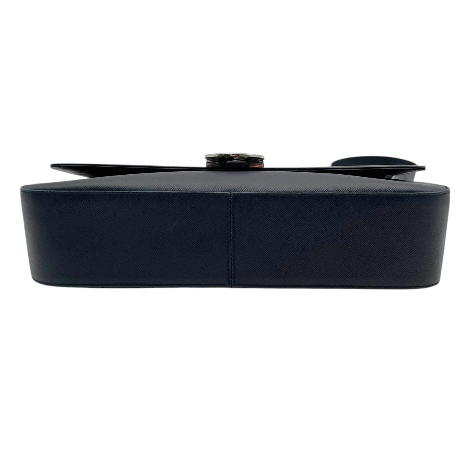 Authentic Salvatore Ferragamo Gancini Leather 2Way Shoulder Bag Navy