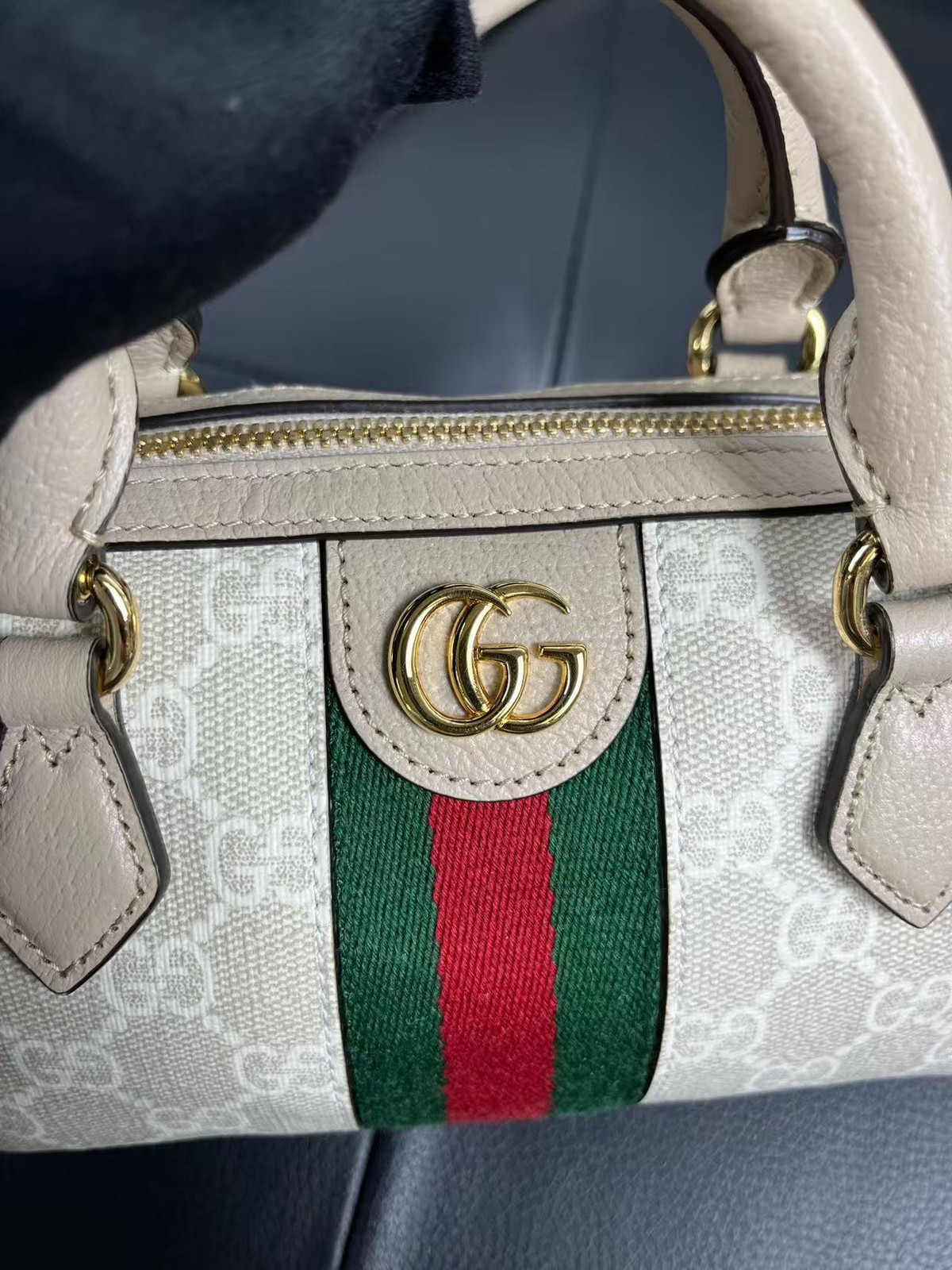 GUCCI Ophidia Mini Beige/Oatmeal GG Canvas Top Handle Bag