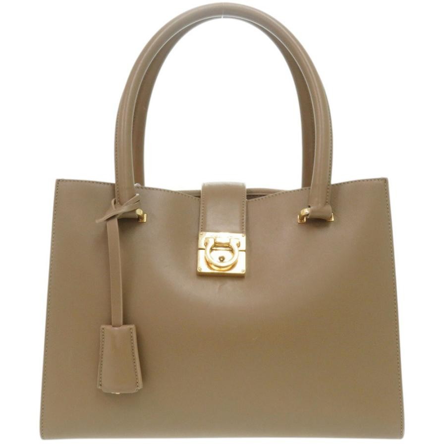 SALVATORE FERRAGAMO Bag: Gancini Brown/Red W26.5H19D12cm w/keys clochette;