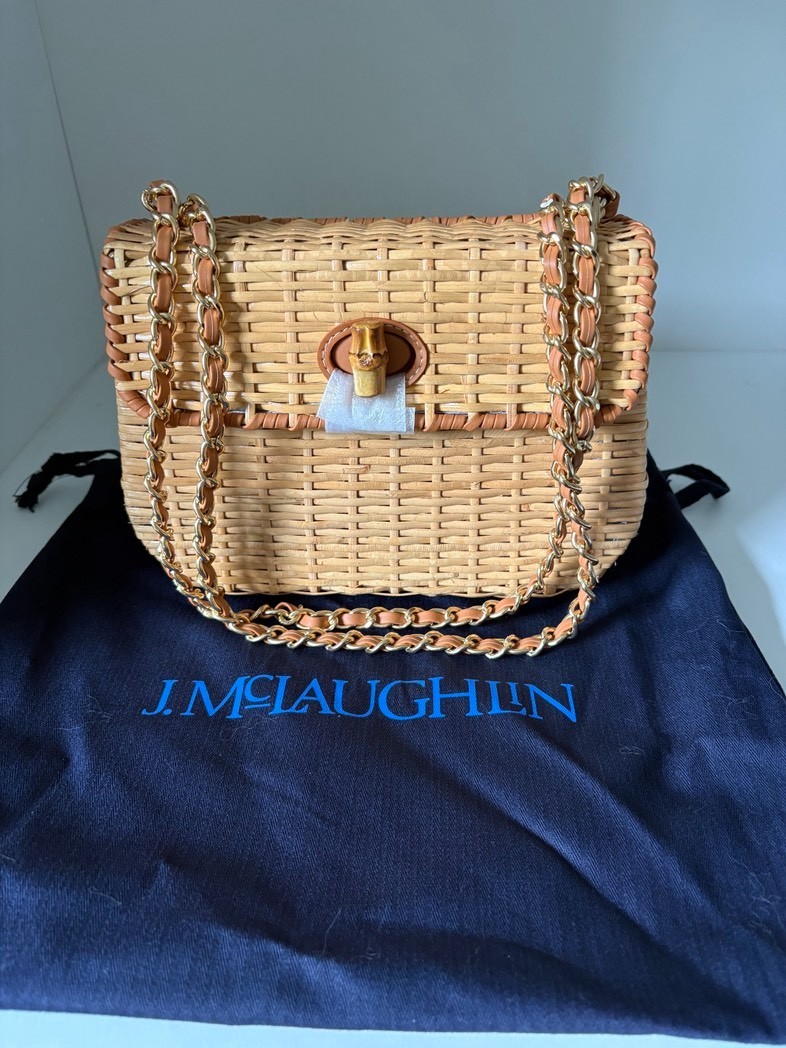 J. MCLAUGHLIN – WAVERLY WICKER HANDBAG W/ DUST BAG – NEW