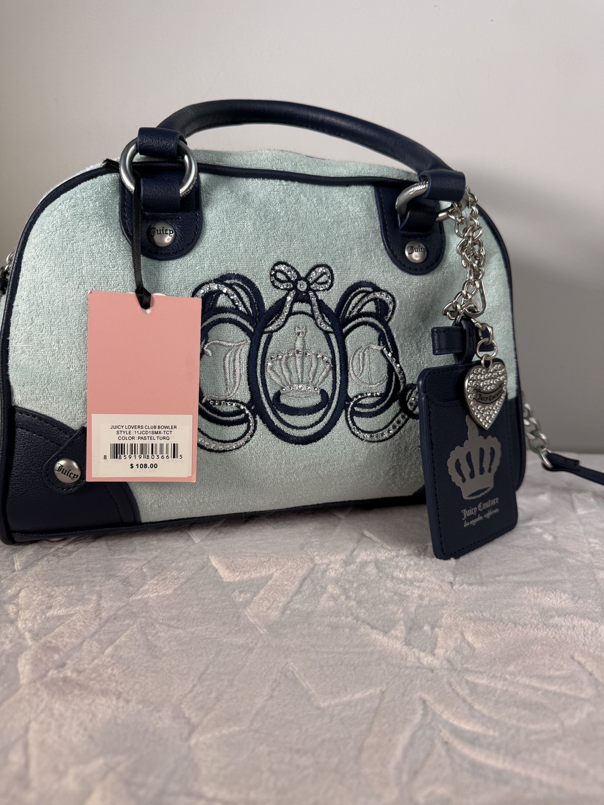 Juicy Couture mini velour bag mint with crowns