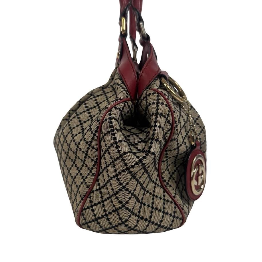 Auth Gucci Sukey Diamante Canvas Beige Red 211944 Tote Bag