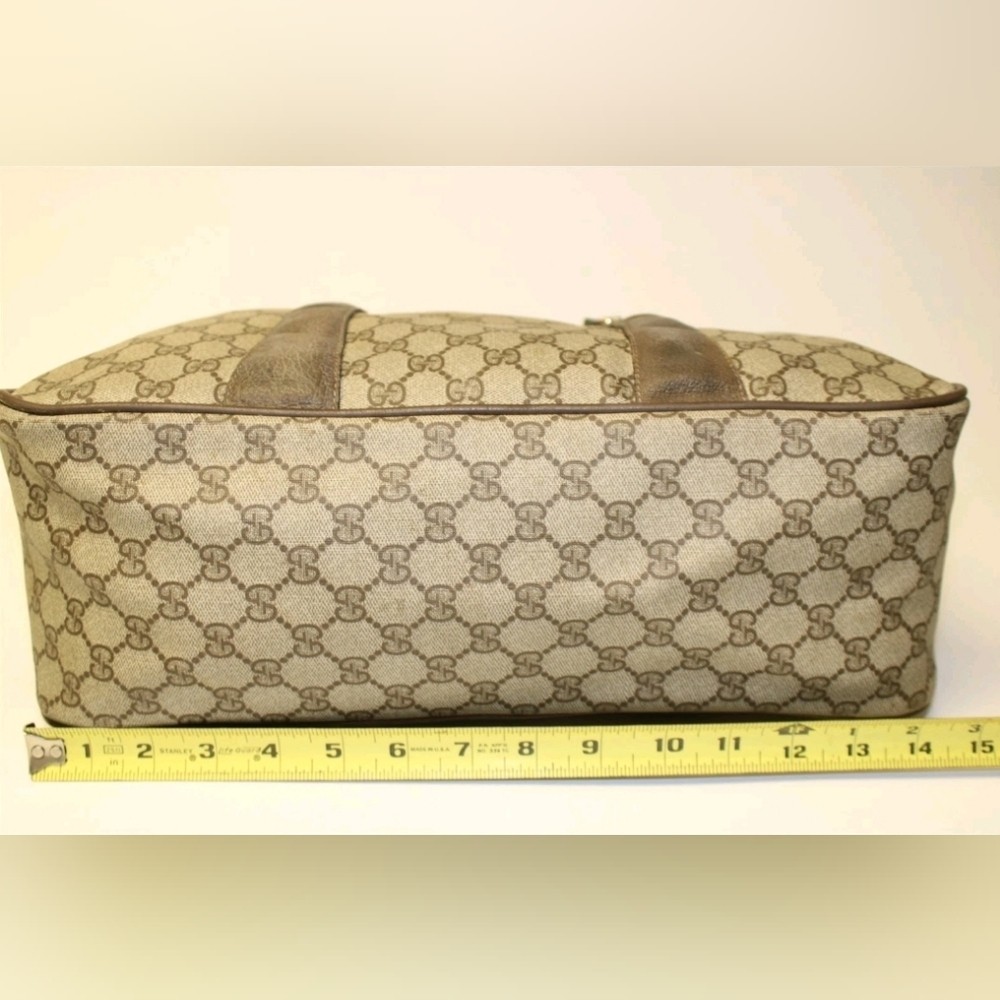 SALE GUCCI GG XL Canvas Web Sherry Line Boston Bag Italy Made Vintage Auth