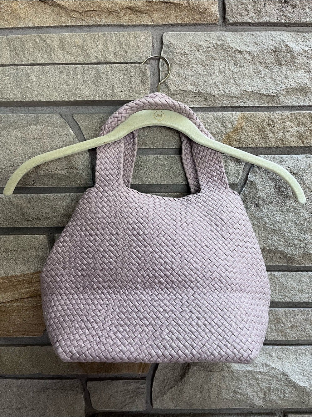 120% Lino Made In Italy Woven Canvas Shoulder Handbag Blush Pink