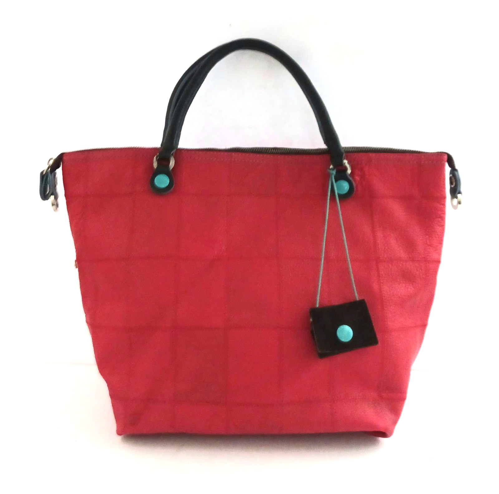 GABS Red Calf Leather Convertible Tote Bag / Boston Bag Italy Aqua Lining Snaps