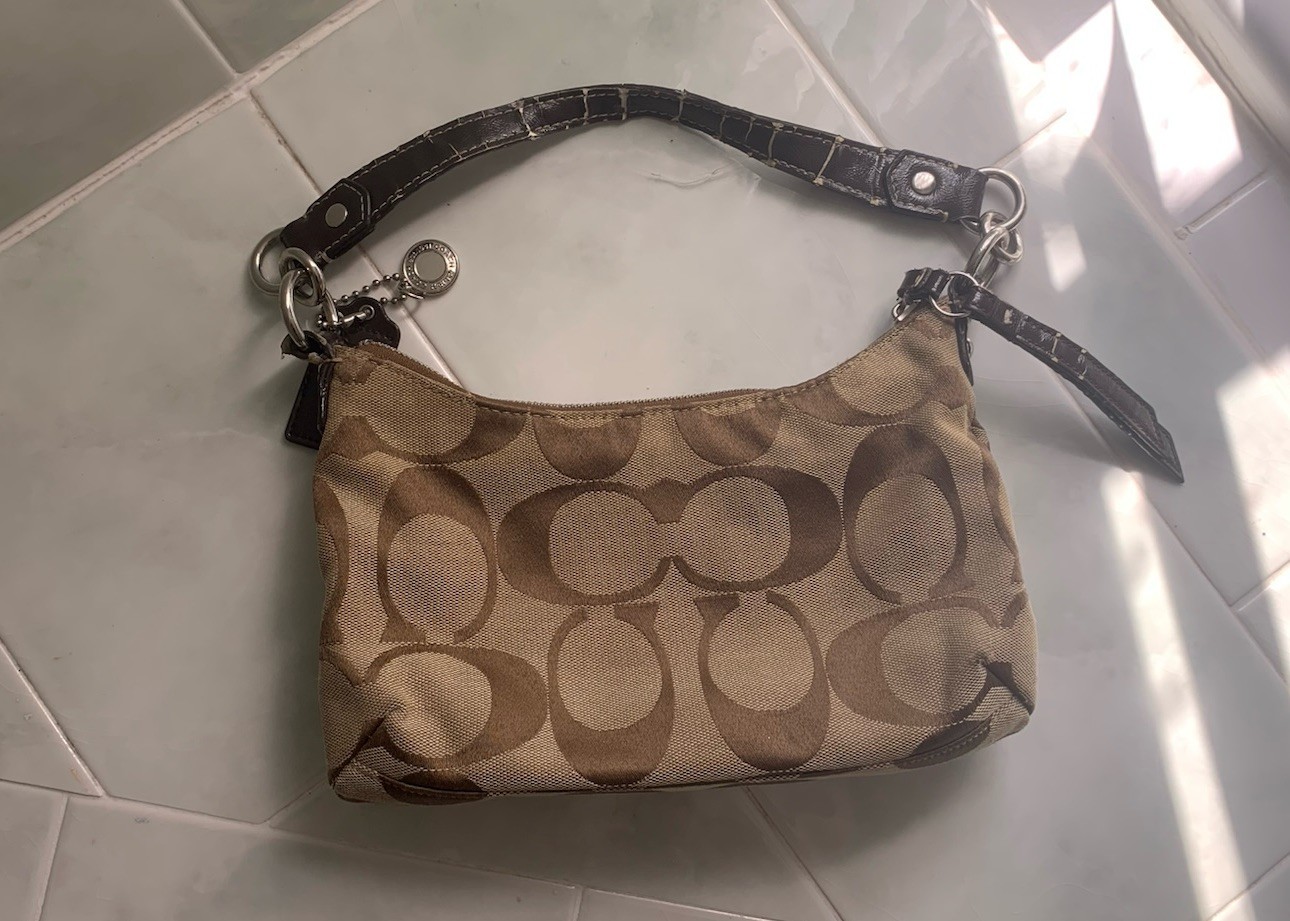 Vintage Coach Signature Brown Stripe Demi Bag F19218 – READ Description